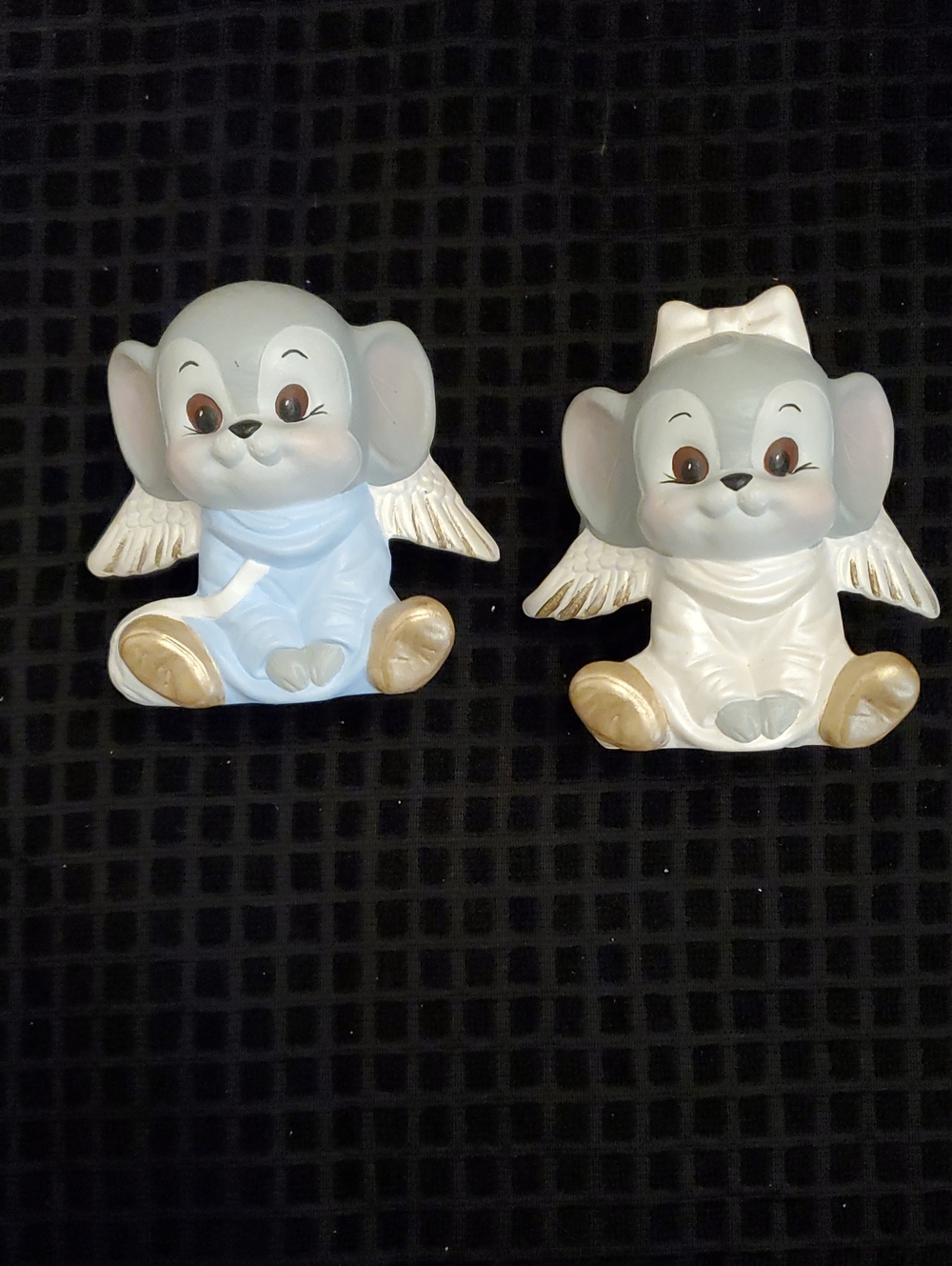 Vintage Hand Painted Angel Mice  Ceramic Pair